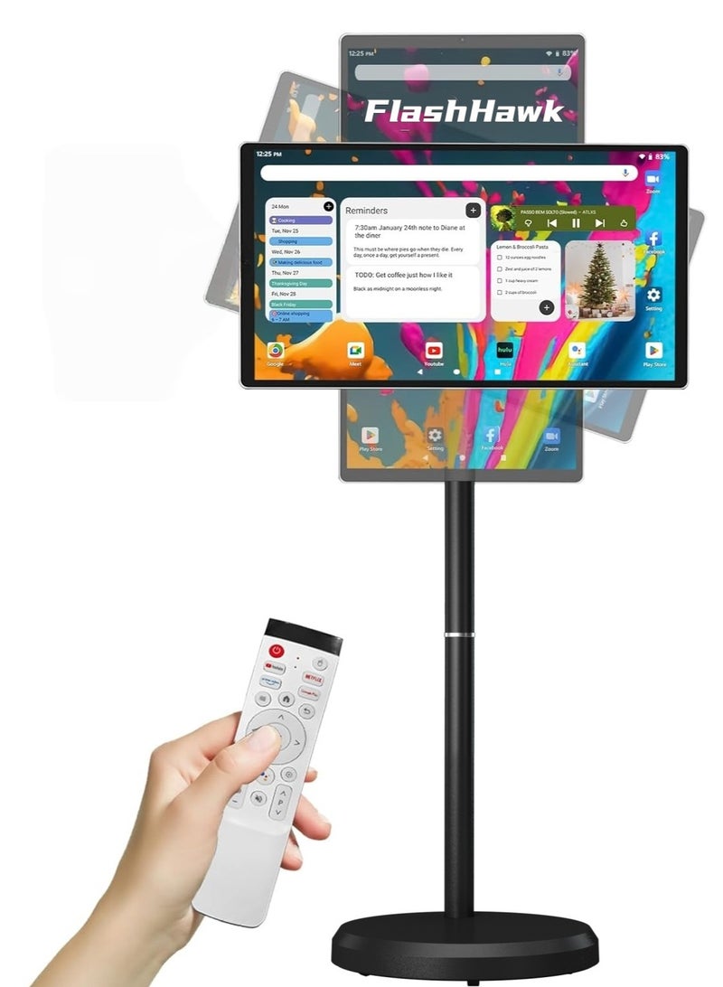 فلاشهوك تلفزيون متنقل شاشه متنقله تلفزيون محمولة أرضية ٢١.٥ بوصة مع حامل قابل للتعديل - تلفزيون متحرك شاشة LCD ذكية تعمل باللمس | ذاكرة وصول عشوائي (RAM) سعة ٤ جيجابايت وذاكرة تخزين داخلية سعة ٦٤ جيجابايت | بطارية مدمجة، دوران كامل - Image 1